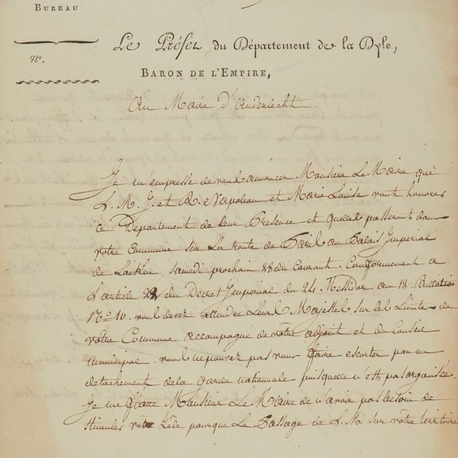 une lettre originale datée du 25 avril 1810 et relative à Napoléon.